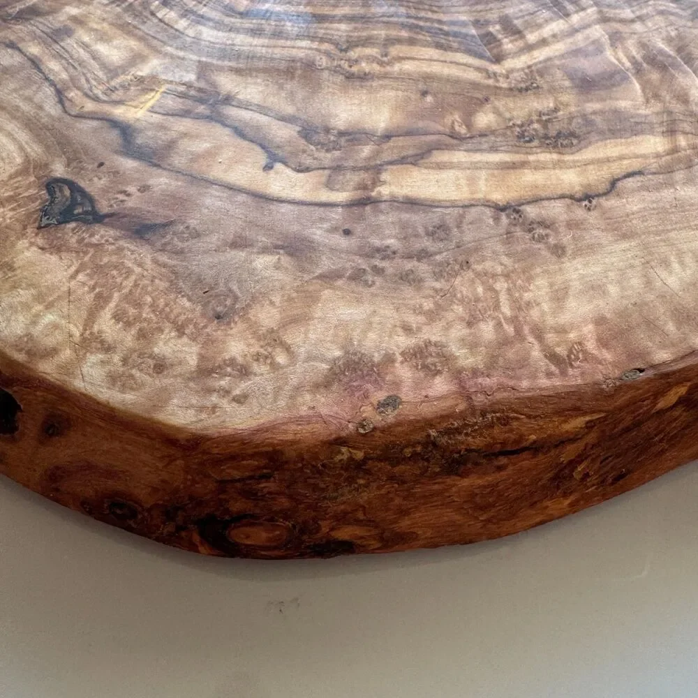 Hand Carved Solid Olive Wood Serving Board with Natural Grain